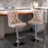 Swivel Velvet Barstools Adjusatble Seat Height From 25-33", Modern Upholstered Chrome Base Bar Stools With Backs Comfortable Tufted For Home Pub And Kitchen Island (Set of 2) - Khaki - Image 19