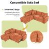 Convertible Sofa Bed Sectional Sofa Sleeper L-Shaped Sofa With A Storage Ottoman, Two Pillows, Two Power Sockets And Two USB Ports For Living Room - Orange - Image 3