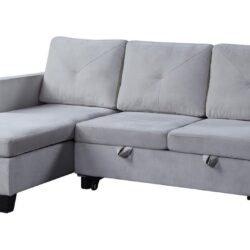 Nova - Velvet Reversible Sleeper Sectional Sofa With Storage Chaise - Light Gray