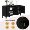 4 Door Sideboard Storage Cabinet For Living Room And Dining Room, 2 Large Cabinets With Gold Handles And Adjustable Shelf - Black - Image 6