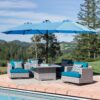 15 X 9 Ft Double Sided Outdoor Market Umbrella With Lights And Base Rectangular Twin Canopy - Blue - Image 5