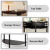 Boho Rattan Semi Circle End Table With Sliding Door, Elegant Wood Accent Table With Storage And Bottom Shelf - Black - Image 7