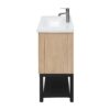 Modern Freestanding 36" Bathroom Vanity With Ceramic Sink, Hot And Cold Faucet, Storage Cabinet & Open Iron Shelf - Natural - Image 10