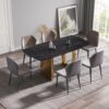 70.87" Modern Artificial Stone Black Curved Metal Leg Dining Table - Black / Gold - Image 2