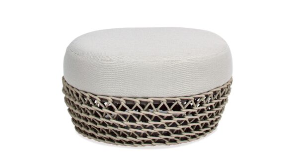 Willow - Round Upholstered Patio Ottoman - Beige