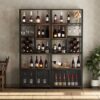 Industrial Tall Black Bar Wine Rack Cabinet With Glass Holder Wood Home Bar Cabinet - Walnut / Black - Image 3