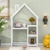 House-Shaped Wooden Writing Desk, Kids Study Table, Bookshelf & Toy Storage - White - Image 2