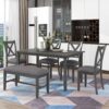 6 Piece Kitchen Dining Table Set Wooden Rectangular Dining Table, 4 Chairs And Bench Family Furniture - Gray - Image 15