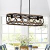 4 Light Rectangular Ellipse Pendant Lights Kitchen Island, Metal Farmhouse Kitchen Pendant Lights, Adjustable Height, Modern Industrial Chandelier For Living Room, Dining Room - Matte Black / Natural - Image 2