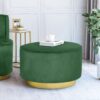 Round Velvet Ottoman, Upholstered Foot Stool For Living Room, Entryway - Emerald - Image 3