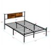Modern Full Size Metal Bedframe With Wood Panel Headboard - Black / Brown - Image 9