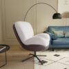 360° Swivel Office Chair, Modern Chenille Chair With And Metal Base Frame, No Wheels, Accent Chair - White - Image 3