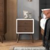 Caroline - Mid-Century Modern Style White Night Stand 2 Drawer - Dark Brown / White - Image 7