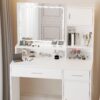 Vanity Desk With Mirror And LED Light Strip, Dressing Table With Large Drawer, 3 Level Storage Dresser & 3 Lighting Modes Adjustable Brightness, Suitable For Bedroom - White - Image 6