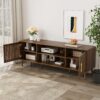 TV Stand With 2 Grille Door Cabinets And Adjustable Storage Rack, Suitable For Medieval Modern TV Cabinets, Entertainment Center With Storage Space - Walnut Wood - Image 5