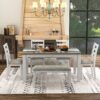 Rustic Style 6 Piece Dining Room Table Set With 4 Upholstered Chairs & A Bench - Brown / Whitewash - Image 6
