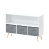 Kids Bookcase With Collapsible Fabric Drawers, Children's Book Display, Toy Storage Cabinet Organizer - White / Gray - Image 22