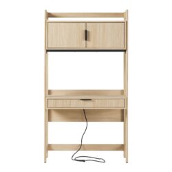 Transitional Reeded Desk With Hutch And Drawers Plus Tech Management - Oak