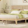 Queen Size Rubber Wooden, Solid Wooden Bed With Rattan Headboard, Enhanced By Support Feet - Natural - Image 13