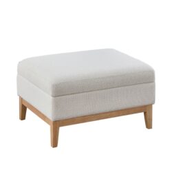 Upholstered Storage Ottoman With Reversible Lid Coffee Table, Foot Stool Square Footrest With Rubberwood Legs For Living Room Bedroom Entryway And Office - Ivory