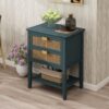 2 Drawer Side Table - Natural Rattan - End Table - Suitable For Bedroom, Living Room, Or Study - Green - Image 5