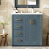 Bathroom Vanity With Ceramic Sink Combo, Frame Bathroom Storage Cabinet, Freestanding Vanity Set With 3 Drawers & Soft Closing Doors - Blue - Image 25