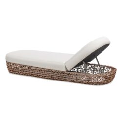 Willow - Sunbrella Upholstered Woven Patio Lounger, Wicker Frame - Wheat Beige / Golden Brown