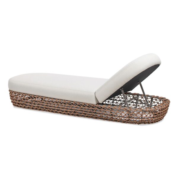 Willow - Sunbrella Upholstered Woven Patio Lounger, Wicker Frame - Wheat Beige / Golden Brown