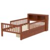 Twin Size Bed With Headboard Storage Rack, 2 Under Bed Drawers, 3 - Side Guardrails For Safety And Security - Walnut - Image 9