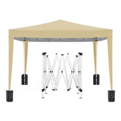 10'X10' Folding Canopy With 4 Removable Sidewalls Outdoor Event Shelter UPF 50+ Gazebo Portable Tents For Parties Beach Camping Wedding Ez Pop Up Canopy 4 Pieces Weight Bag + Carry Bag - Beige