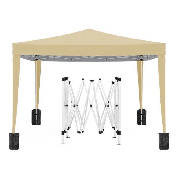 10'X10' Folding Canopy With 4 Removable Sidewalls Outdoor Event Shelter UPF 50+ Gazebo Portable Tents For Parties Beach Camping Wedding Ez Pop Up Canopy 4 Pieces Weight Bag + Carry Bag - Beige