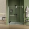 Frameless Shower Door, Sliding Shower Door, Premium 5 / 16" (8Mm) Thick Tempered Glass Shower Enclosure With Towel Bar, Double Side Easy Clean Coat, Finished With Buffer - Brushed Nickel - Image 3
