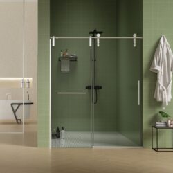 Frameless Shower Door, Sliding Shower Door, Premium 5 / 16" (8Mm) Thick Tempered Glass Shower Enclosure With Towel Bar, Double Side Easy Clean Coat, Finished With Buffer - Brushed Nickel