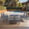 9 Pieces Patio Dining Sets Outdoor Space Saving Rattan Chairs With Glass Table Top Wicker And Cushion - Dark Gray - Image 4