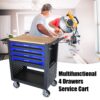 4 Drawers Multifunctional Tool Cart With Wheels And Wooden Top - Black / Blue - Image 2