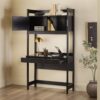 Transitional Reeded Desk With Hutch And Drawers Plus Tech Management - Black - Image 6