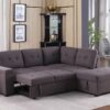 Katie - Linen Sleeper Sectional Sofa With Storage Ottoman, Storage Arm - Brown - Image 7