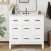Bathroom Vanity Cabinet With Resin Integrated Sink 4 Drawers, 2 Doors - White - Image 2