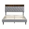 Modern Queen Size Upholstered Platform Bed Frame With Button Tufted Linen Fabric Headboard And USB Ports - Light Gray - Image 5