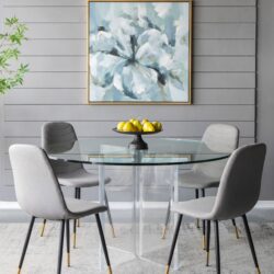 Large Modern Flower Oil Painting, SquareFrame Wall Art - Blue / Gray