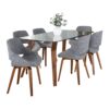 Folia Fabrico - 7 Piece Mid-Century Modern Dining Set - Walnut / Clear Tempered / Gray - Image 2