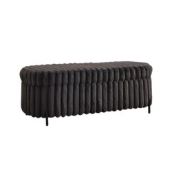 Charcoal Faux Fur Flip Top Storage Bench With Metal Legs, Wide Bed End Stool Foot Rest - Charcoal