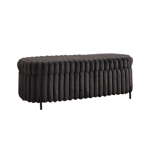 Charcoal Faux Fur Flip Top Storage Bench With Metal Legs, Wide Bed End Stool Foot Rest - Charcoal
