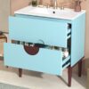 Bathroom Vanity Cabinet With Ceramic Sink Combo Set, Frame Modern Bathroom Storage Cabinet With 2 Drawers - Blue - Image 22