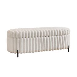 Faux Fur Flip Top Storage Bench With Metal Legs, Wide, Bed End Stool Foot Rest - Beige