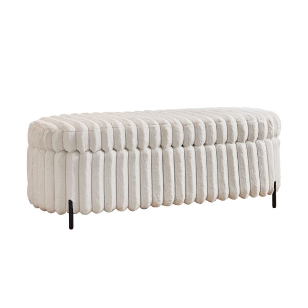 Faux Fur Flip Top Storage Bench With Metal Legs, Wide, Bed End Stool Foot Rest - Beige