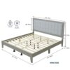King Size Mid Century Solid Wood Platform Bed With Upholstered Headboard - Gray - Image 3