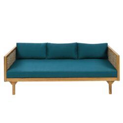 Claremont - 3 Seater Daybed With Rattan Arms And Cushions, Acacia Wood Frame - Teak / Teal