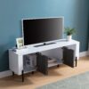 Two Toned TV Stand With Four Cabinet Doors, Storage Cabinet - White / Distressed Gray - Image 2