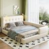 Queen Size Upholstered Platform Bed With 2 Reading Lights - White - Image 8